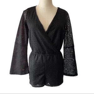Lottie & Holly black long sleeved  crocheted romper shorts